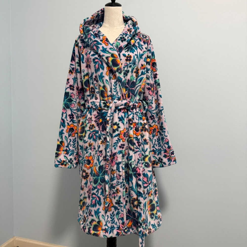 Vera Bradley Cozy Plush Fleece Hooded Robe Pockets Floral‎ Size L/XL